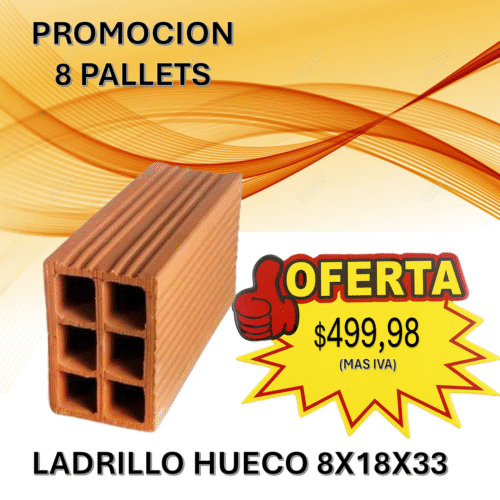 ¡Gran oportunidad! 8 pallets de ladrillo hueco 8x18x33 a precio mayorista