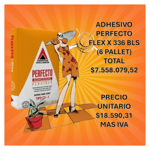 ¡Oportunidad mayorista! 6 pallets de adhesivo PERFECTO FLEX de Cementos Avellaneda a precio de fábrica